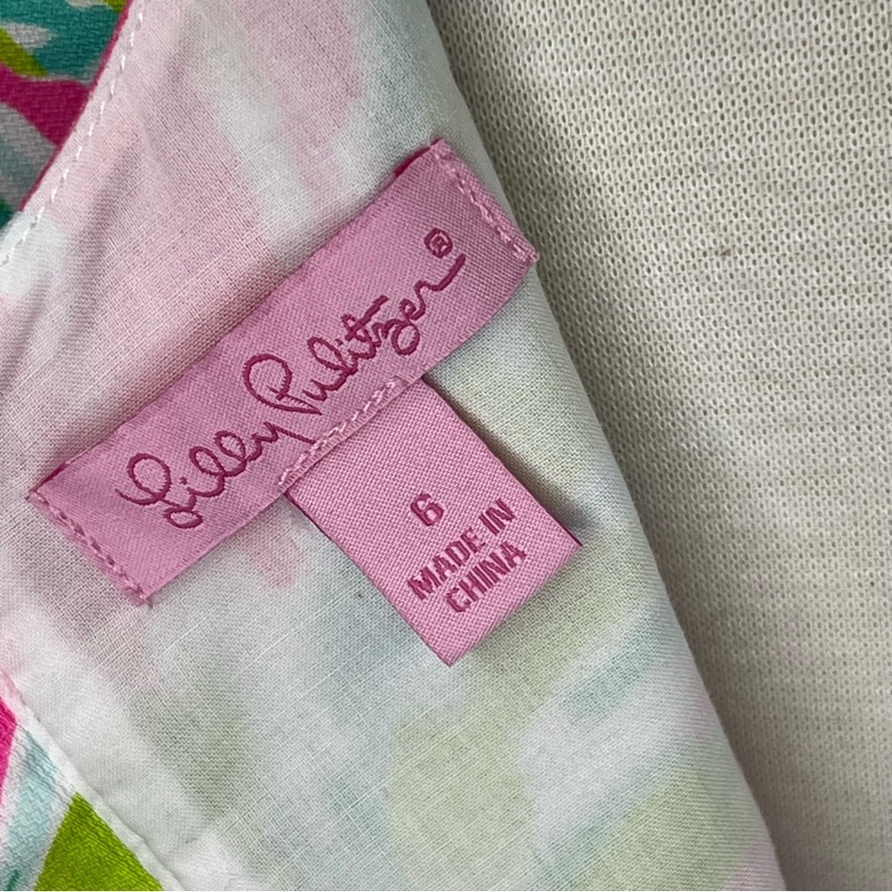 Lilly Pulitzer Cathy Shift Dress Dont Give A Cluck Cotton Resort Pink Green Sz 6 - Picture 9 of 11